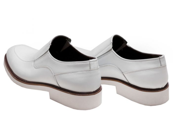 کفش چرم سفید دامادی مدل فابی بدون بند تبریز